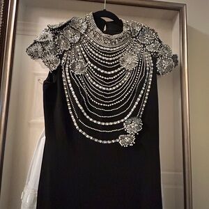 Mac Duggal Black Embellished Gown with Cap Sleeves and Mock Neck worn once 10